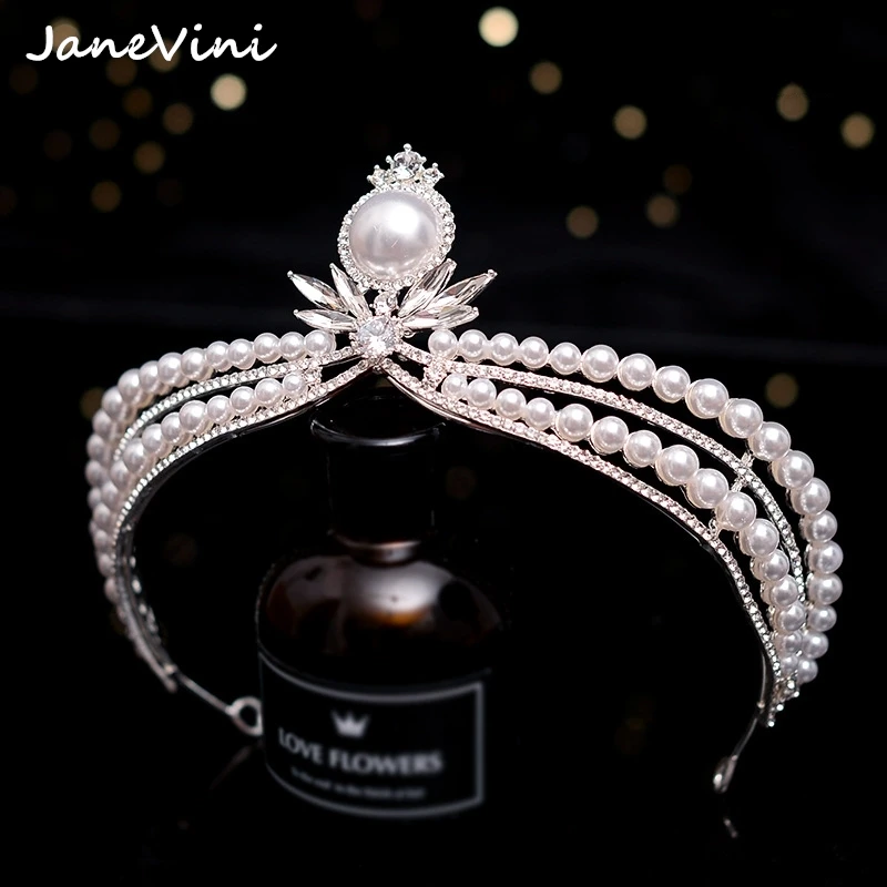 

JaneVini 2021 Роскошные Жемчужные Свадебные короны хрустальные тиары королева принцесса головной убор вечерние свадебные модные украшения аксессуары для волос