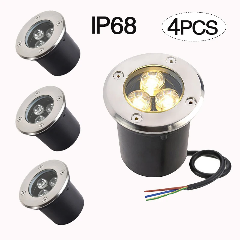 Водонепроницаемый светодиодный подземный светильник IP68 4 шт. 3 Вт 5 6 | Лампы и