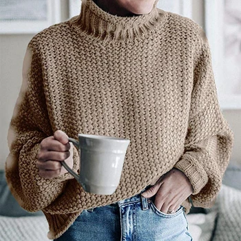 Winter Women Sweater Solid Color Turtleneck Sweaters Batwing Sleeve Loose Knit Sweater jersey mujer Pullover pull femme
Winter Women Sweater Solid Color Turtleneck Sweaters Batwing Sleeve Loose Knit Sweater jersey mujer Pullover pull femme