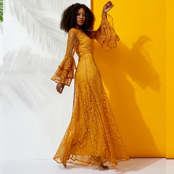 African Dresses for Women fashion Lace Sequins dresses Round Neck Dress sexy Evening Dress Party Dress 
African Dresses for Women fashion Lace Sequins dresses Round Neck Dress sexy Evening Dress Party Dress