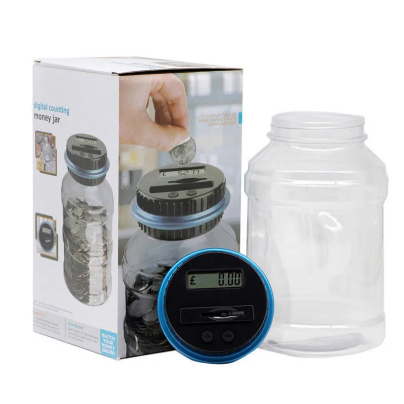 Electronic Piggy Bank Counter Coin 1.8L Digital LCD Counting Coin Money Saving Box Jar Coins Storage Box For USD EURO Money Gift