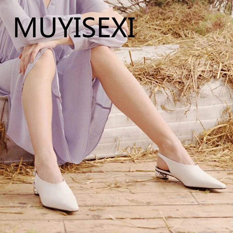 

Pumps slingbacks grain leather high quality shoes square toe 4cm low heel woman work daily wear elegant pumps HL231 MUYISEXI