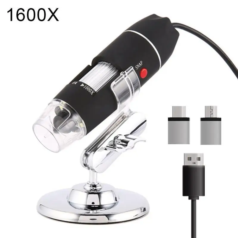 500X/1000X/1600X Handheld Digital Microscope Portable 3 in 1 USB Type-C Micro Interface Electron Microscopes With 8 LEDs Bracket
500X/1000X/1600X Handheld Digital Microscope Portable 3 in 1 USB Type-C Micro Interface Electron Microscopes With 8 LEDs Bracket