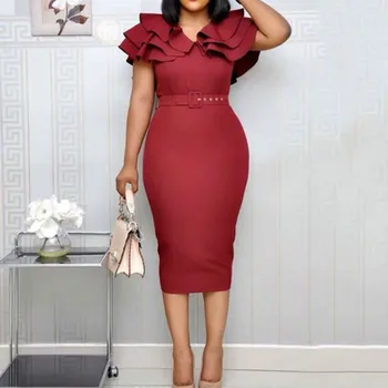 Office Lady African Women Dress Reffules Short Sleeves Sashes Solid High Waist Zipper Pencil Casual Plus Size 3XL Mid Calf Robe
Office Lady African Women Dress Reffules Short Sleeves Sashes Solid High Waist Zipper Pencil Casual Plus Size 3XL Mid Calf Robe