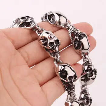 15mm Mens Hip Hop Necklace Christmas Gift Heavy Cool Stainless Steel Silver Color Skeleton Skull Head Biker Jewelry
15mm Mens Hip Hop Necklace Christmas Gift Heavy Cool Stainless Steel Silver Color Skeleton Skull Head Biker Jewelry