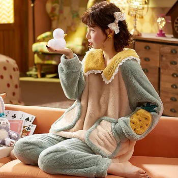 2Pcs Top+Pant Winter Pyjama Women Pajamas Sweet Thick Flannel Long Homewear Sleep Lounge Velvet Feminino Pijama Mujer Invierno
2Pcs Top+Pant Winter Pyjama Women Pajamas Sweet Thick Flannel Long Homewear Sleep Lounge Velvet Feminino Pijama Mujer Invierno