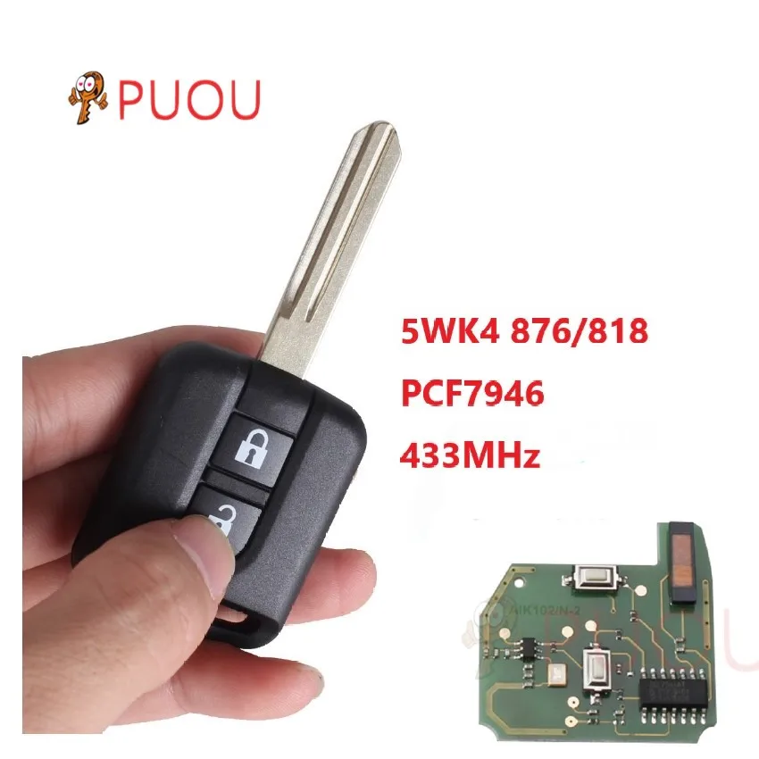 2 Button Remote Car Key Fob 433MHz PCF7946 Chip for Nissan Micra Navara Qashqai 2003-2010 FCC ID: 5WK4-876/818 Cabstar F24M
2 Button Remote Car Key Fob 433MHz PCF7946 Chip for Nissan Micra Navara Qashqai 2003-2010 FCC ID: 5WK4-876/818 Cabstar F24M