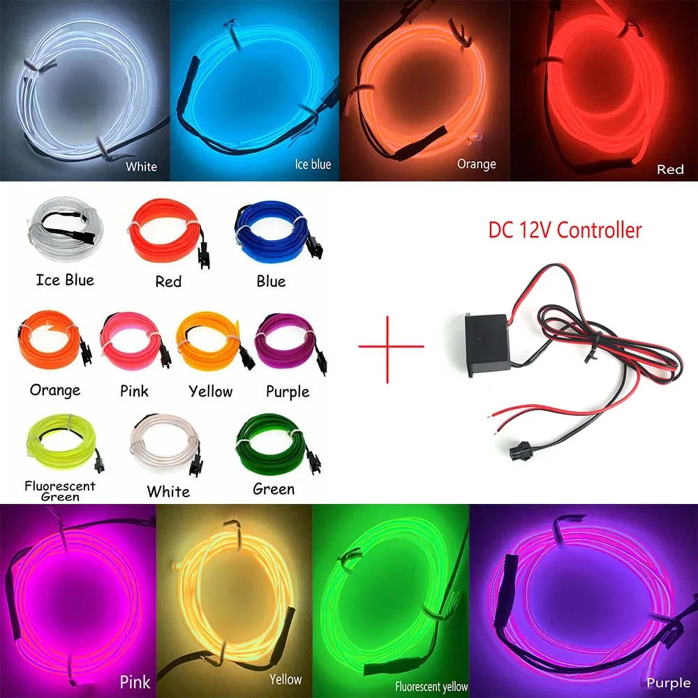 DC 12V Controller Car LED Strip Waterproof EL Wire Rope Tape Cable Glow Neon Light Lamp Flexible LED Light Tube 1M
DC 12V Controller Car LED Strip Waterproof EL Wire Rope Tape Cable Glow Neon Light Lamp Flexible LED Light Tube 1M