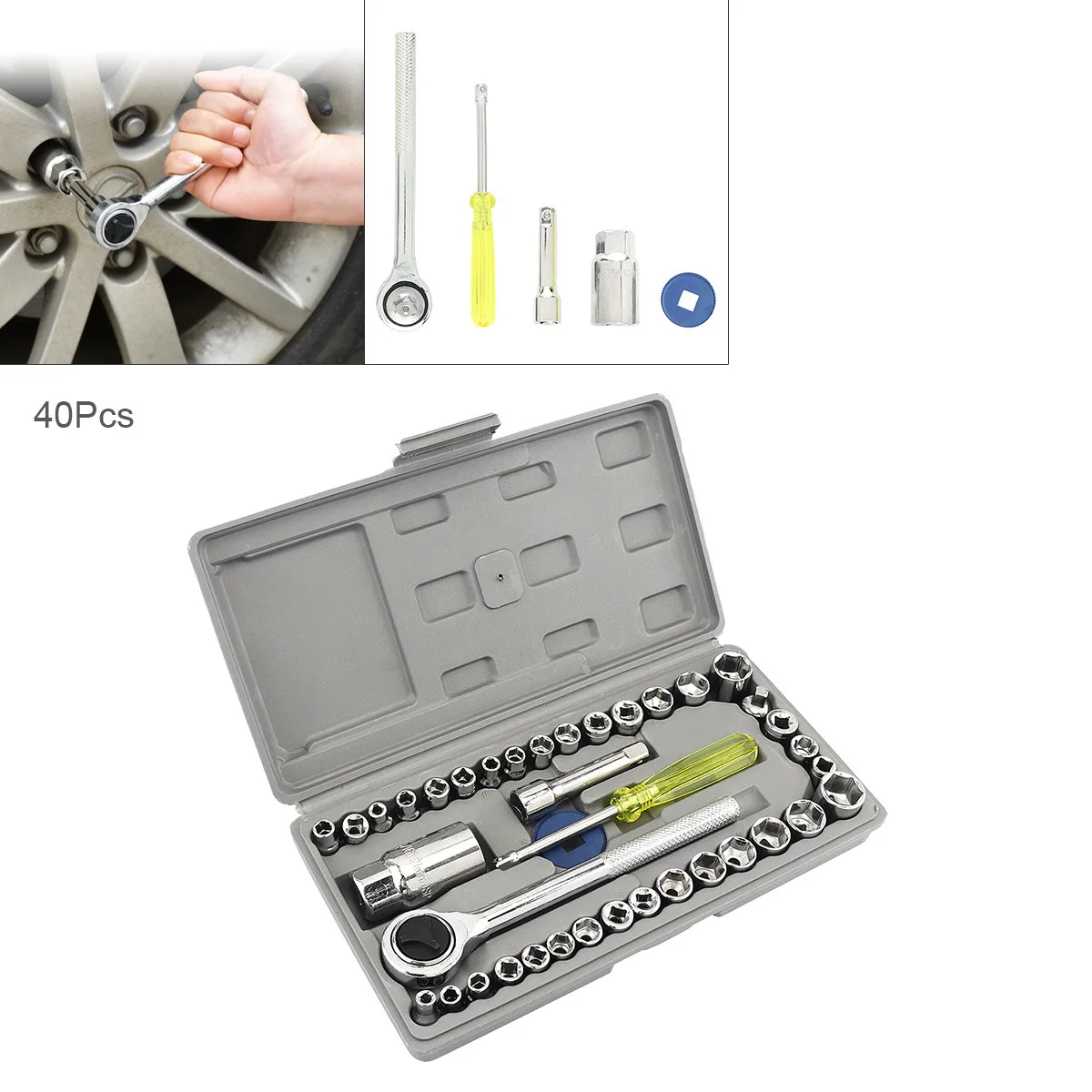 40pcs/set Metal Combination Tools Set Sleeve Ratchet Wrench Batch Head for Bicycle Motorcycles Car Repair Kit Tool Box
40pcs/set Metal Combination Tools Set Sleeve Ratchet Wrench Batch Head for Bicycle Motorcycles Car Repair Kit Tool Box