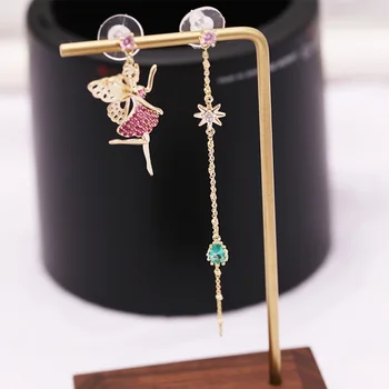 SWOUR New Fashion Jewelry S925 Silver Needle Colorful Zirconia Angel Girl Mismatched Tassel Dangle Earrings For Women S530 
SWOUR New Fashion Jewelry S925 Silver Needle Colorful Zirconia Angel Girl Mismatched Tassel Dangle Earrings For Women S530