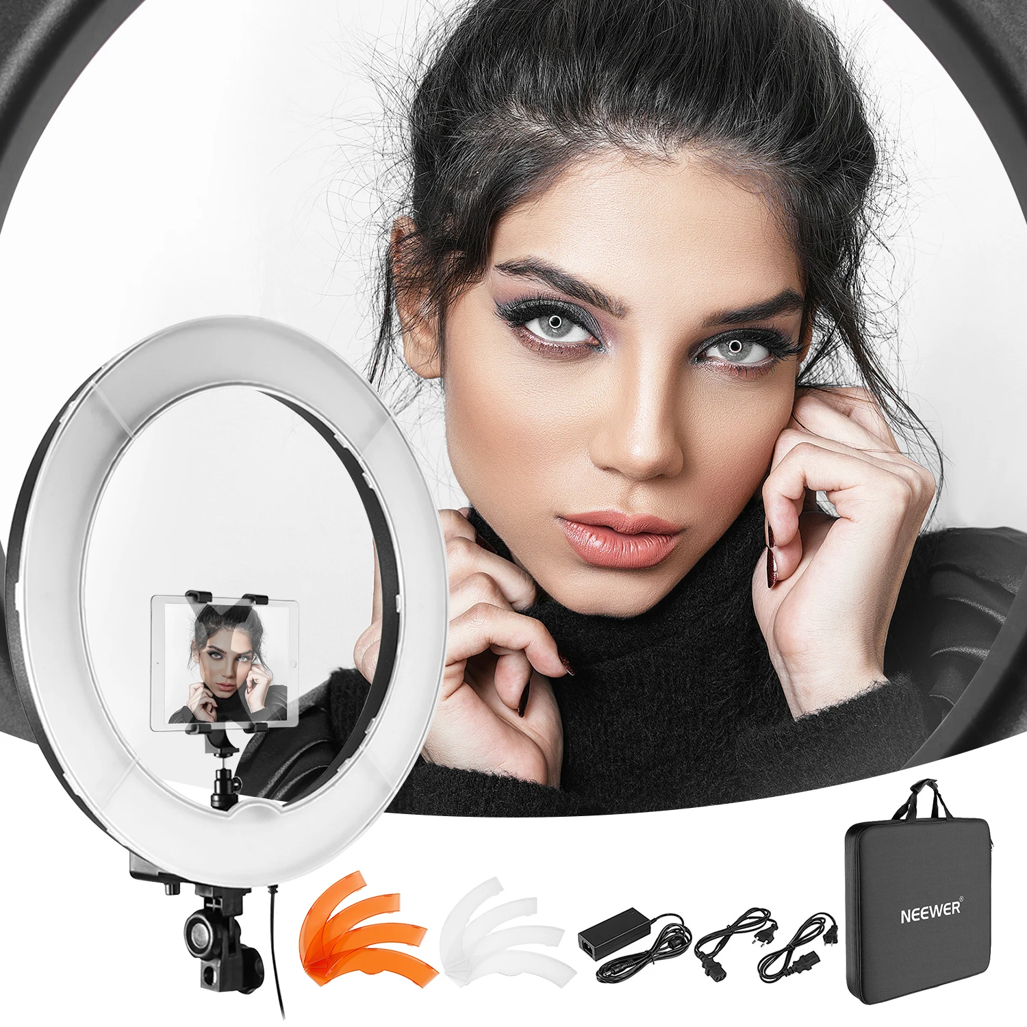 Neewer Camera Photo/Video LED Ring Light 18 inches/48 centimeters Outer, 55W 240 Pieces LED 5500K Dimmable Plastic Color Filters
Neewer Camera Photo/Video LED Ring Light 18 inches/48 centimeters Outer, 55W 240 Pieces LED 5500K Dimmable Plastic Color Filters
