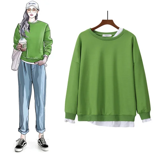 Fall Women Solid Color Hoodies Korean Style Loose Jumper Fake two piece design Streetwear
Fall Women Solid Color Hoodies Korean Style Loose Jumper Fake two piece design Streetwear