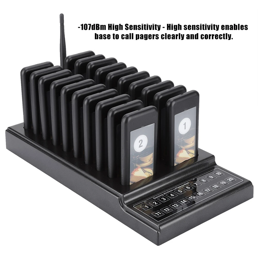 20 Channels Wireless Calling System Restaurant Guest Paging System Restaurant Paging System with Charging Dock Transmitter
20 Channels Wireless Calling System Restaurant Guest Paging System Restaurant Paging System with Charging Dock Transmitter