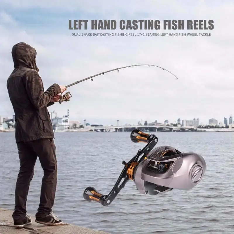 Metal Dual-brake Fishing Reel Left Hand Low Profile Aluminum Alloy Bracket Double Brake System Casting 17 and 1 BB Fish Reels
Metal Dual-brake Fishing Reel Left Hand Low Profile Aluminum Alloy Bracket Double Brake System Casting 17 and 1 BB Fish Reels