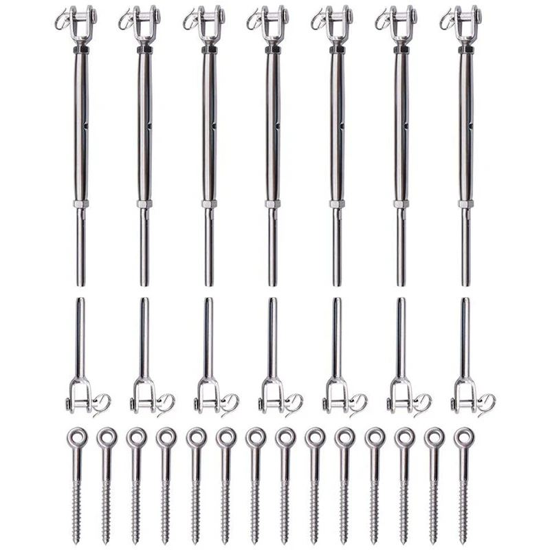 (7Pack) Adjustable T316 Stainless Steel Deck Cable Track Kit for 1/8 inch Wood Posts, Swage Turnbuckle Eye End Wood Screw Stair 
(7Pack) Adjustable T316 Stainless Steel Deck Cable Track Kit for 1/8 inch Wood Posts, Swage Turnbuckle Eye End Wood Screw Stair
