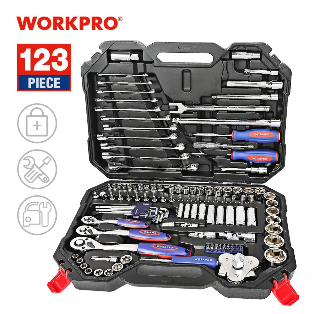 WORKPRO 123 шт. набор инструментов ручной для ремонта автомобиля гаечный ключ Разъем