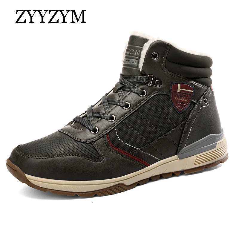 

ZYYZYM Men Winter Boots Outdoors Snow Boots Man Plush Keep Warm Lace-Up 2019 Superior Quality British Fashion Men Casual Shoes