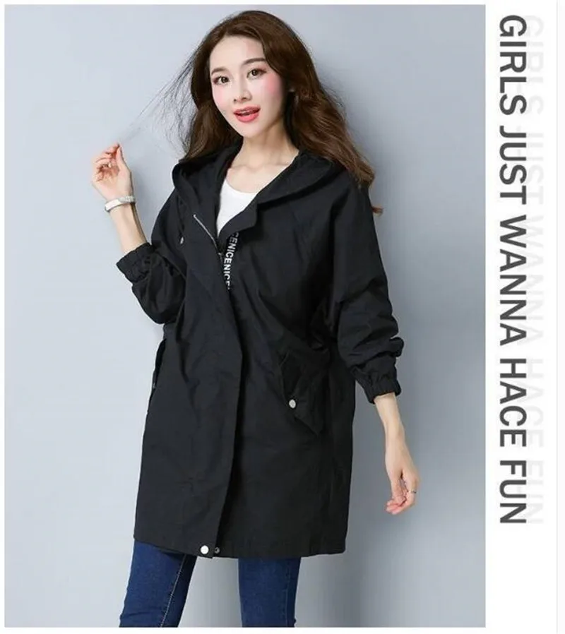 2020 Spring Autumn Trench Coat Women Casual Long Sleeve Hooded Medium Long Female Overcoat Plus Size Windbreaker Coats 5XL Y256