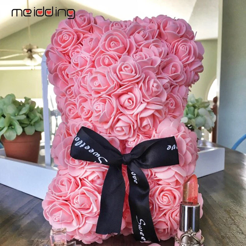 Valentines Day Rose Bear White Teddy Foam Mold Handmade Gift Wedding Deco Artificial Rose Flower For Birthday Party Decoraiton