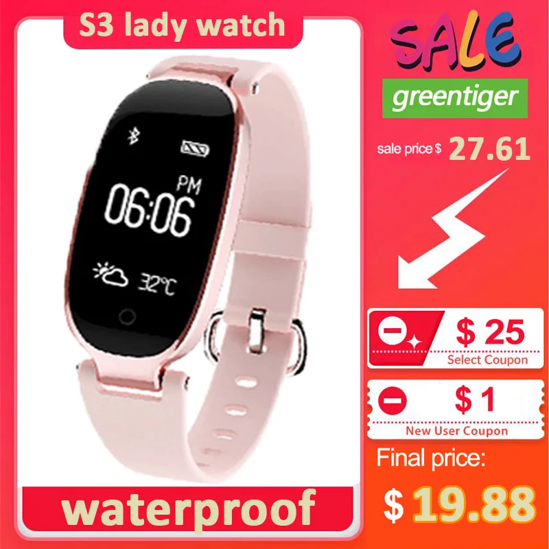 Bluetooth водонепроницаемые Смарт часы S3 Модные женские фитнес трекер с пульсометром