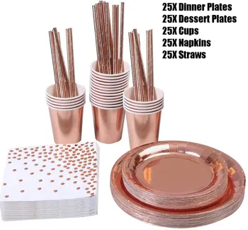 125pcs/Lot Rose Gold Bronzing Disposable Paper Cup Paper Tray Straw Paper Towel Cutlery Set Wedding Party Event Tableware Set
125pcs/Lot Rose Gold Bronzing Disposable Paper Cup Paper Tray Straw Paper Towel Cutlery Set Wedding Party Event Tableware Set