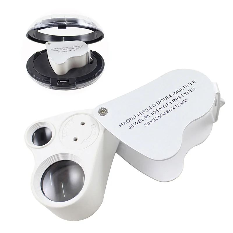 60X 30X Portable Folding Magnifier Loupe 2 Lens LED Lights Illuminated Magnifier Magnifying Glass Jewelry Coins Stamps Antiques
60X 30X Portable Folding Magnifier Loupe 2 Lens LED Lights Illuminated Magnifier Magnifying Glass Jewelry Coins Stamps Antiques