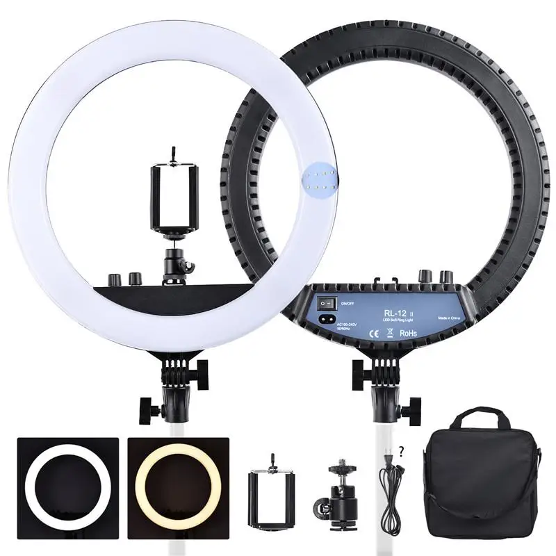 RL-12II 14" Dimmable Photography light Led Ring Light Bi-color 3200-5600K 240 led Ring Lamp For Camera Photo Studio Phone
RL-12II 14" Dimmable Photography light Led Ring Light Bi-color 3200-5600K 240 led Ring Lamp For Camera Photo Studio Phone
