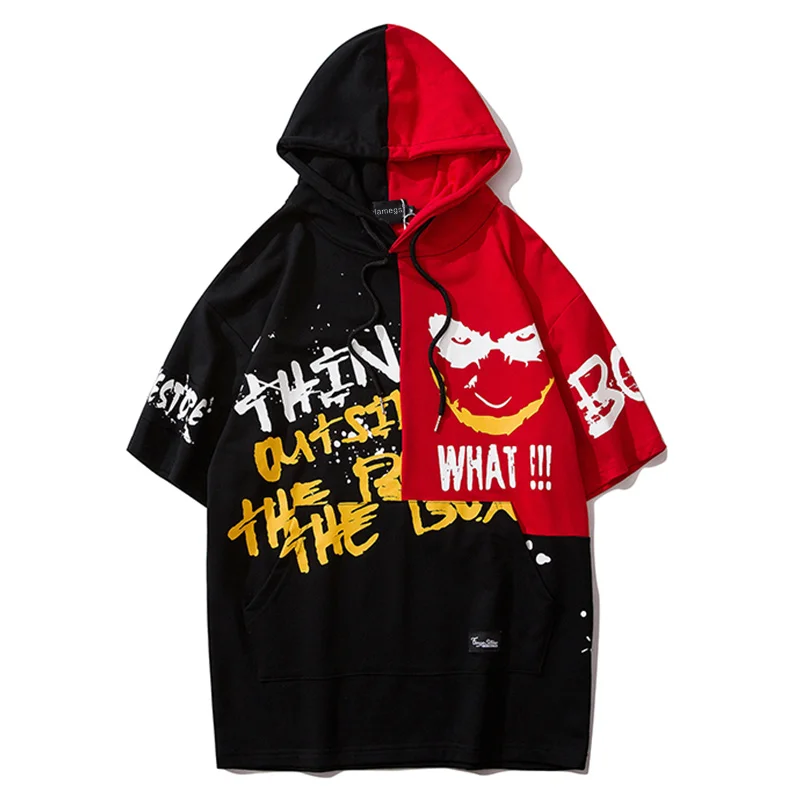Color Block Parchwork Hip Hop T Shirt Men Women Streetwear 2020 Summer Letter Graffiti Hip Hop Hooded Short Sleeve Shirts Couple
Color Block Parchwork Hip Hop T Shirt Men Women Streetwear 2020 Summer Letter Graffiti Hip Hop Hooded Short Sleeve Shirts Couple
