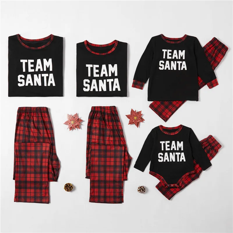 Christmas Parent-child Wear Black Long-sleeved Round Neck Plaid Trousers With Letter Print Holiday Home Christmas Pajamas Set
Christmas Parent-child Wear Black Long-sleeved Round Neck Plaid Trousers With Letter Print Holiday Home Christmas Pajamas Set