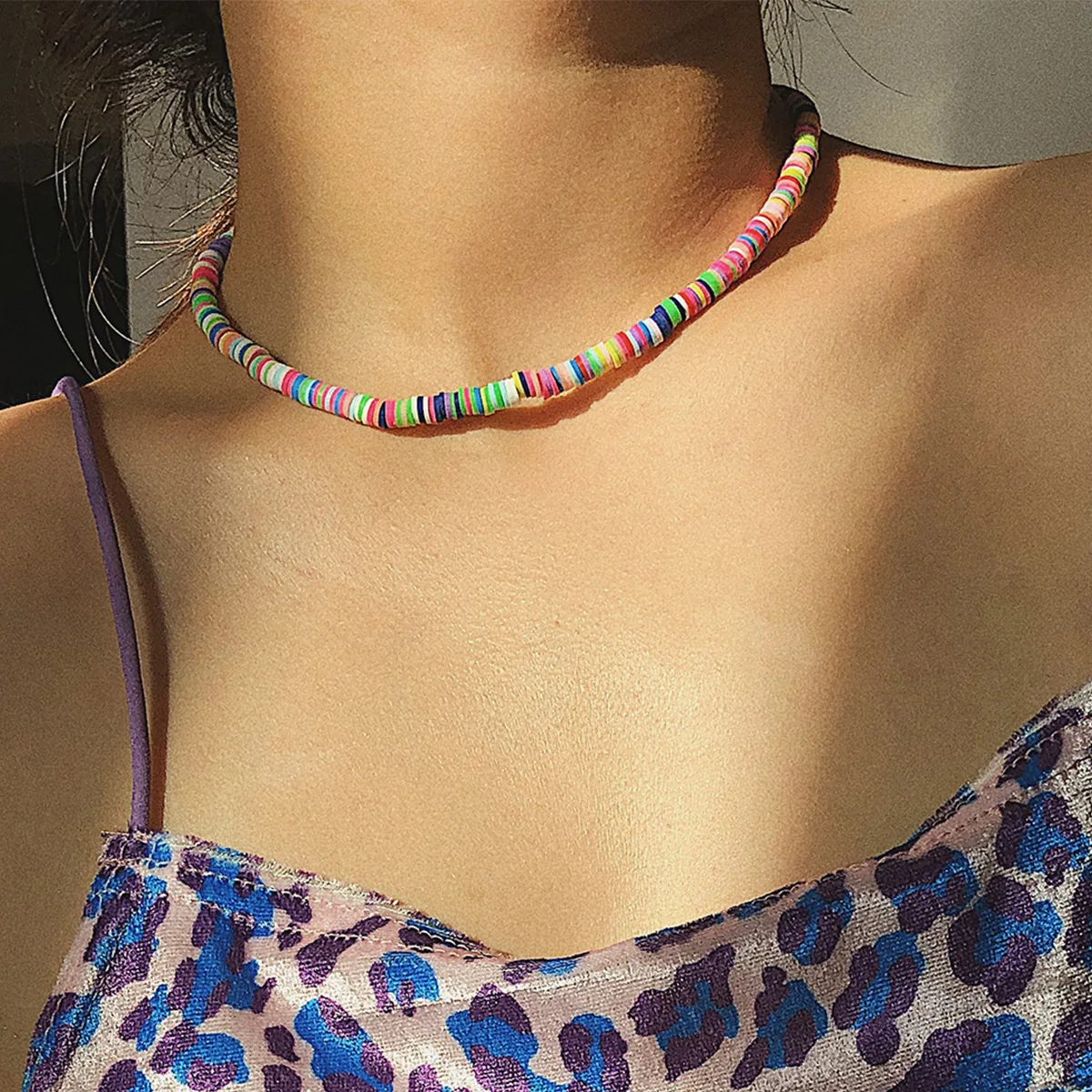 2019 Fashion Soft Pottery Choker Necklace For Women Colorful Beads Collar Polymer Clay Necklace Boho Surfer Chocker Jewelry 
2019 Fashion Soft Pottery Choker Necklace For Women Colorful Beads Collar Polymer Clay Necklace Boho Surfer Chocker Jewelry