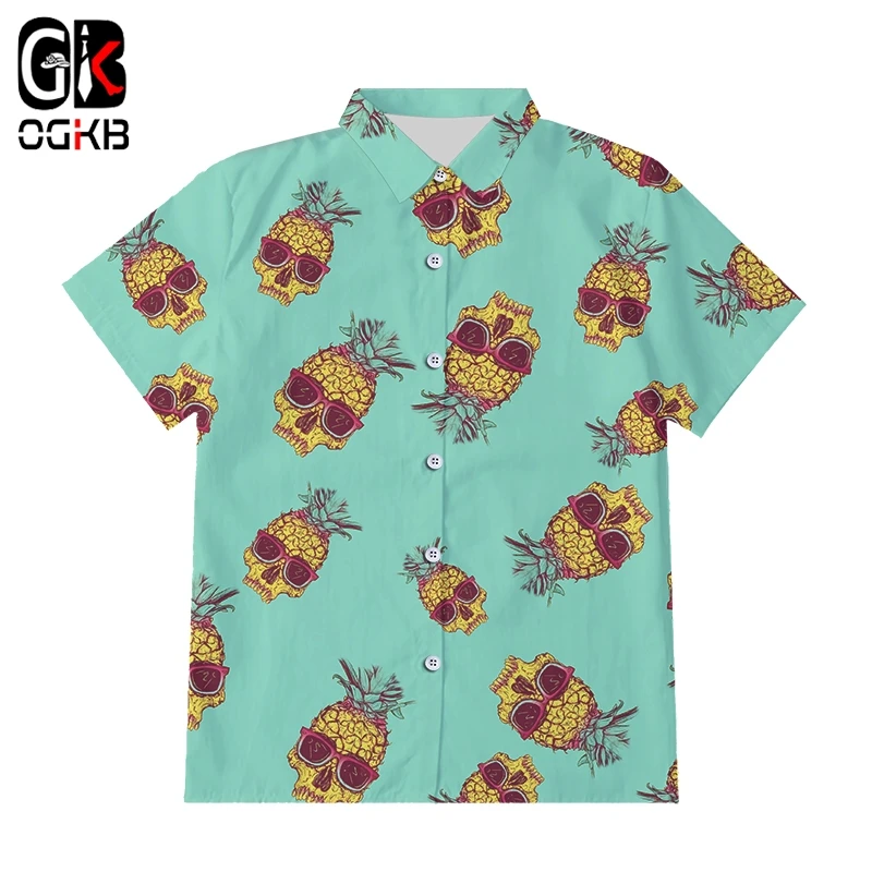 Гавайская рубашка OGKB с 3D-принтом черепа ананаса на пуговицах Мужская/Мужская