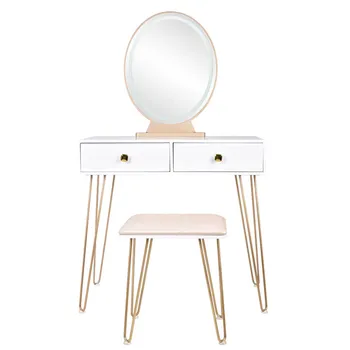 Bedroom Iron Dressing Table Simple Dressing Table Golden Iron Foot White Desktop With Light Three-Color Adjustable
Bedroom Iron Dressing Table Simple Dressing Table Golden Iron Foot White Desktop With Light Three-Color Adjustable