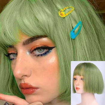 LUPU Short Bob Wig For Women Synthetic Green Hair High Temperture Fiber Lolita Wig With Bangs 12 Inches 
LUPU Short Bob Wig For Women Synthetic Green Hair High Temperture Fiber Lolita Wig With Bangs 12 Inches