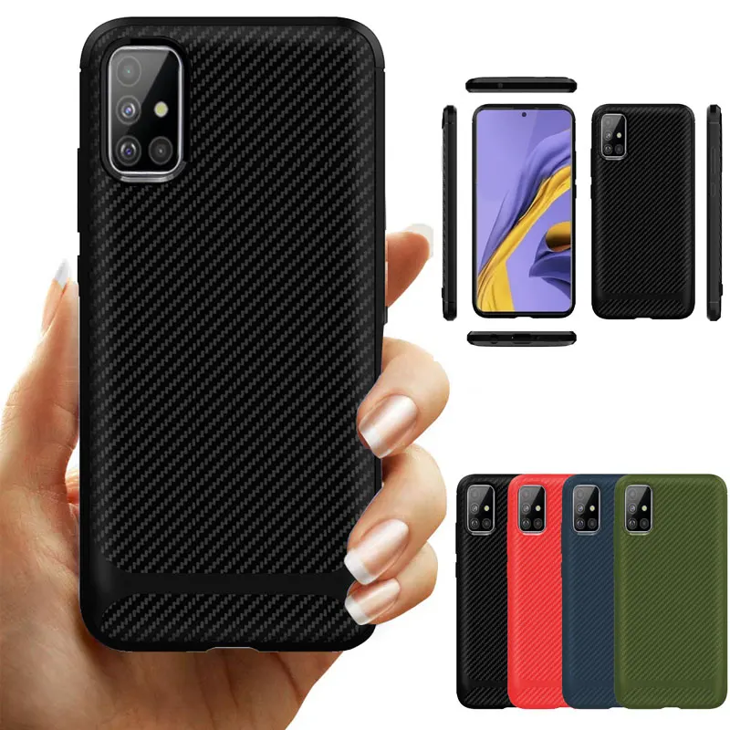 Чехол на Samsung A51 2020 роскошный мягкий силиконовый чехол из углеродного волокна для