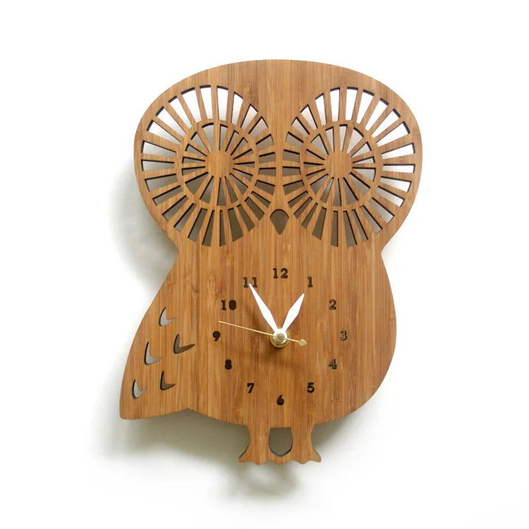 

Wall Clock The Simplicity of Modern Bamboo Wood Owl Garden Watch Cartoon Creative Fashion Quartz Clocks