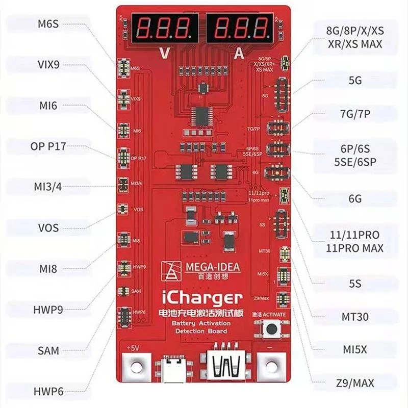 Qianli MEGA-IDEA ICharger Battery Activation Detection Board for IPhone 5-8 X XS 11Pro Max Samsung Xiaomi HUAWEI Charging Tester
Qianli MEGA-IDEA ICharger Battery Activation Detection Board for IPhone 5-8 X XS 11Pro Max Samsung Xiaomi HUAWEI Charging Tester