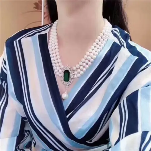 Hand knotted 3strands 7-8mm white natural freshwater pearl micro inlay zircon necklace long 45-50cm fashion jewelry
Hand knotted 3strands 7-8mm white natural freshwater pearl micro inlay zircon necklace long 45-50cm fashion jewelry