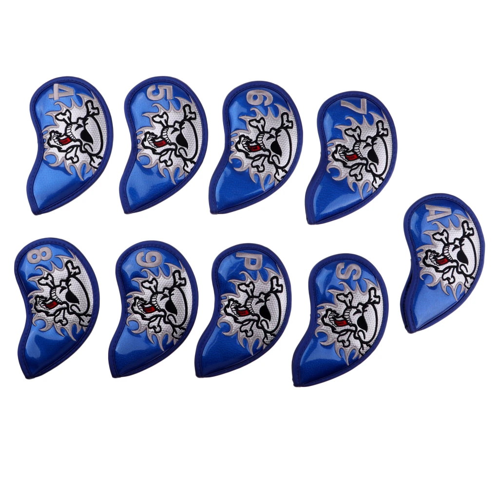 9 Pieces Universal Skull Golf Iron Head Cover Club Putter Headcover & Loop Tape Closure 9 Pieces Universal Skull Golf Iron Head Cover Club Putter Headcover & Loop Tape Closure
