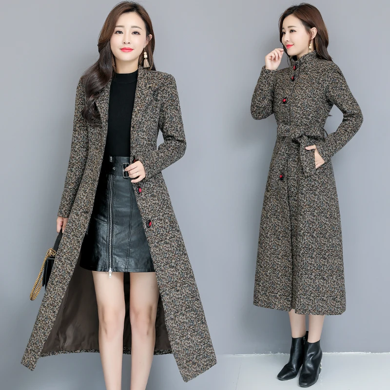 2019 winter women's fashion Turn-down Collar woolen coat female long over-the-knee thickening wool Blends Overcoat 
2019 winter women's fashion Turn-down Collar woolen coat female long over-the-knee thickening wool Blends Overcoat