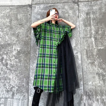 simple Women Green Plaid Mesh Split Big Size Shirt Dress New Lapel Half Sleeve Loose Fit Fashion Tide Spring Autumn 2020 1R467
simple Women Green Plaid Mesh Split Big Size Shirt Dress New Lapel Half Sleeve Loose Fit Fashion Tide Spring Autumn 2020 1R467