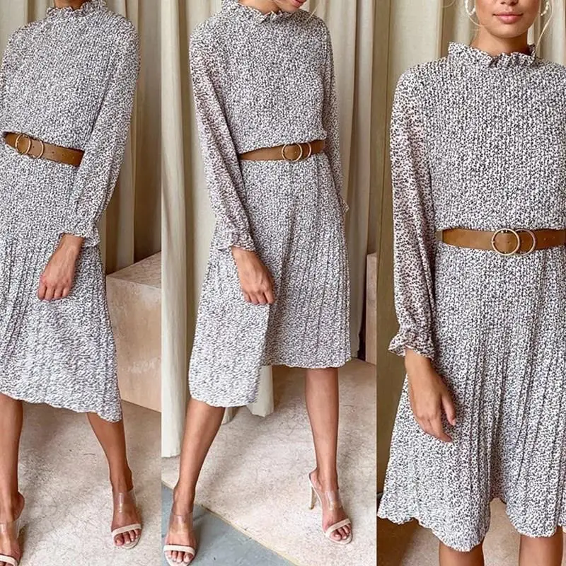 Nice Fall Women Long Sleeve Loose Dress Ruffled Neck Print Dress Autumn Butterfly Sleeve With Belt Midi Dress
Nice Fall Women Long Sleeve Loose Dress Ruffled Neck Print Dress Autumn Butterfly Sleeve With Belt Midi Dress