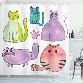 Kitten Shower Curtain Hand Drawn Colorful Cartoon Bath Curtains Bathroom Decor with Hooks
Kitten Shower Curtain Hand Drawn Colorful Cartoon Bath Curtains Bathroom Decor with Hooks