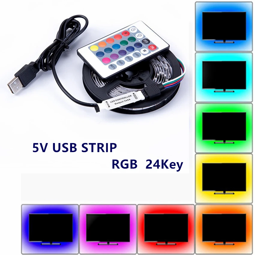 Цветная (RGB) Светодиодные ленты светильник USB 5V 60 светодиодов/м 2835 SMD LED Гибкие