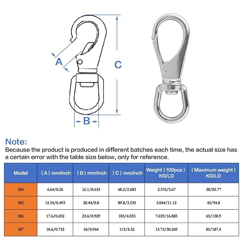 304 Stainless Steel Swivel Eye Snap Hook M5 Scuba Diving Clips Marine Boat Hardware Spring Buckle for Bird Feeders Pet Chains Do
304 Stainless Steel Swivel Eye Snap Hook M5 Scuba Diving Clips Marine Boat Hardware Spring Buckle for Bird Feeders Pet Chains Do