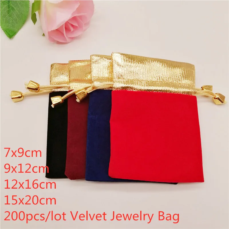 

200PCS/Lot Velvet Jewellery Bag Drawstring Gift Packaging Bag For Christmas Wedding Candy Party Favor Gift Bags Velvet Pouches