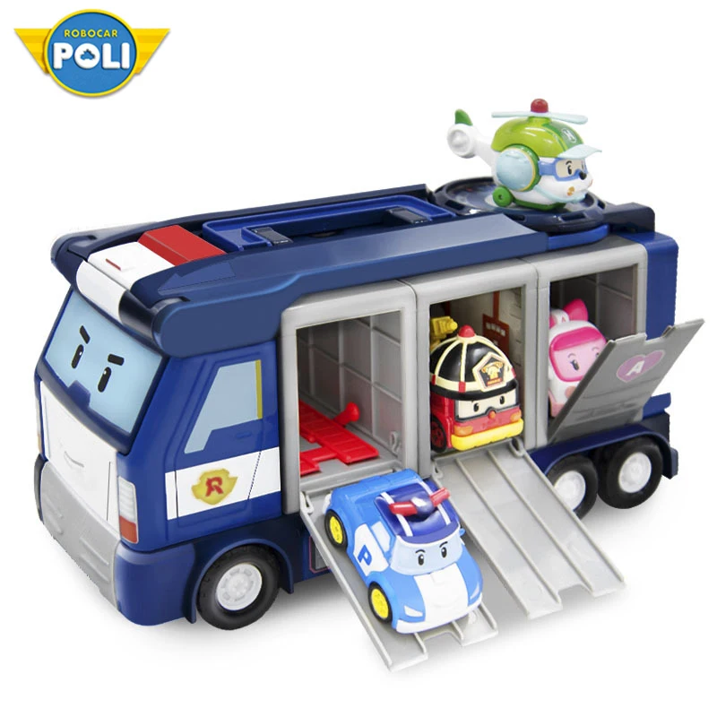 

Original Robocar Poli Acion Figure Rescue headquarters set parking lot storage warehouse school bus bus alloy car Toy gift