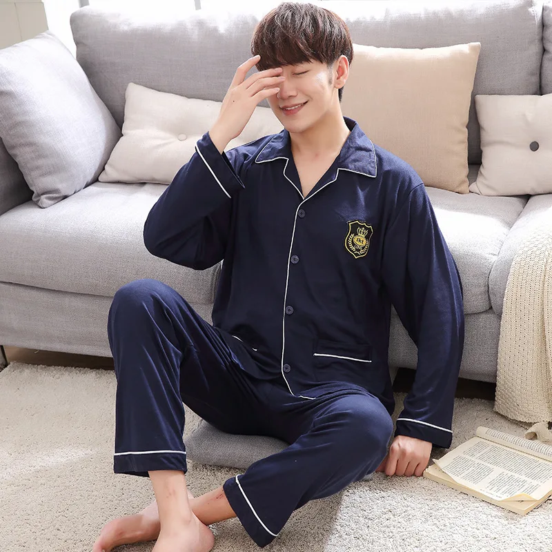 Spring Knitted Mens Pajama Set Cardigan Fold-down Collar Middle-aged Tracksuit Autumn MEN'S Wear Long Sleeve Pajamas
Spring Knitted Mens Pajama Set Cardigan Fold-down Collar Middle-aged Tracksuit Autumn MEN'S Wear Long Sleeve Pajamas