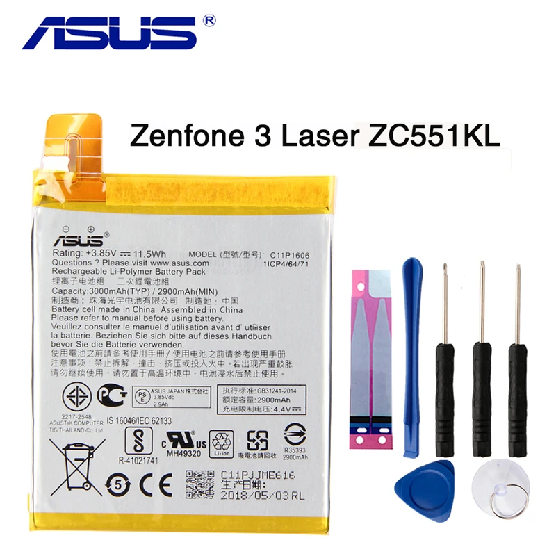 Original ASUS High Capacity C11P1606 Phone Battery For ASUS Zenfone 3 Laser 5.5" ZC551KL 3000mAh
Original ASUS High Capacity C11P1606 Phone Battery For ASUS Zenfone 3 Laser 5.5" ZC551KL 3000mAh