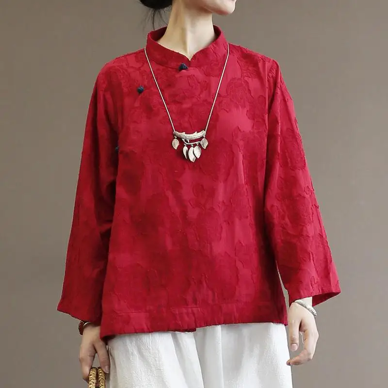 Vintage Tops Nine Quarter Sleeve Stand Collar Floral Button 2019 New Autumn Clothes Cotton Linen Women Blouses Shirts
Vintage Tops Nine Quarter Sleeve Stand Collar Floral Button 2019 New Autumn Clothes Cotton Linen Women Blouses Shirts