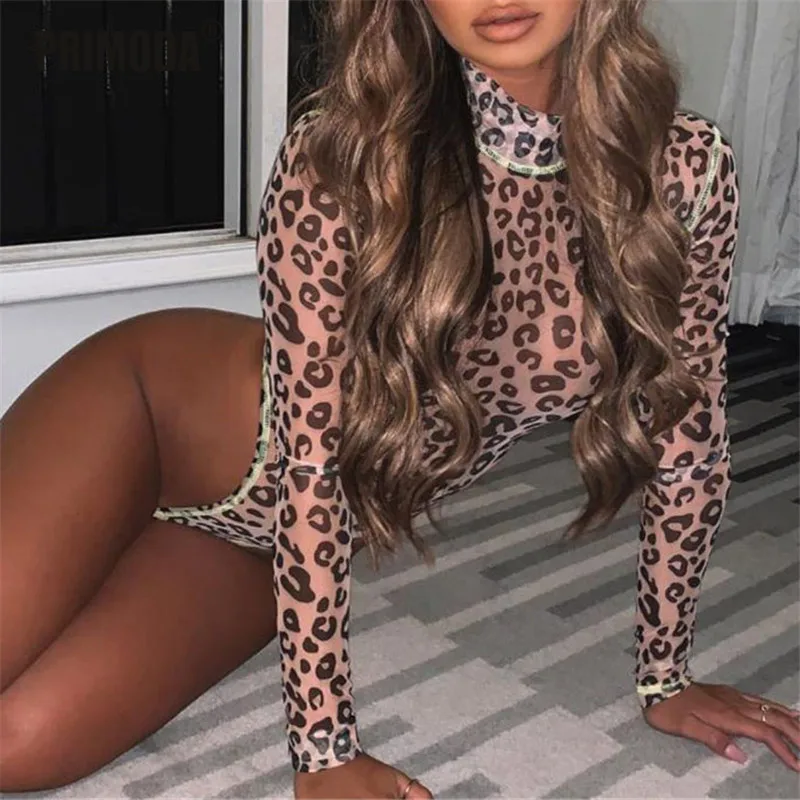 Leopard Print Long Sleeve Transparent Mesh Bodysuit High Neck 2019 Summer Women Bodysuit Sexy Club Bodycon Rompers Party PR0008M
Leopard Print Long Sleeve Transparent Mesh Bodysuit High Neck 2019 Summer Women Bodysuit Sexy Club Bodycon Rompers Party PR0008M